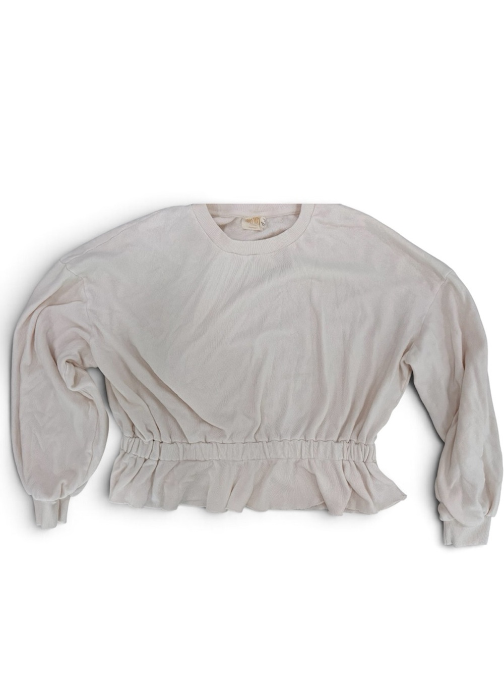 Nation LTD Ivory 100% Cotton French Terry Peplum Sweatshirt Medium Made in USA